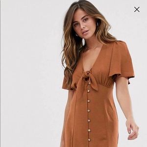 Tie Front Button Down Dress in Rust